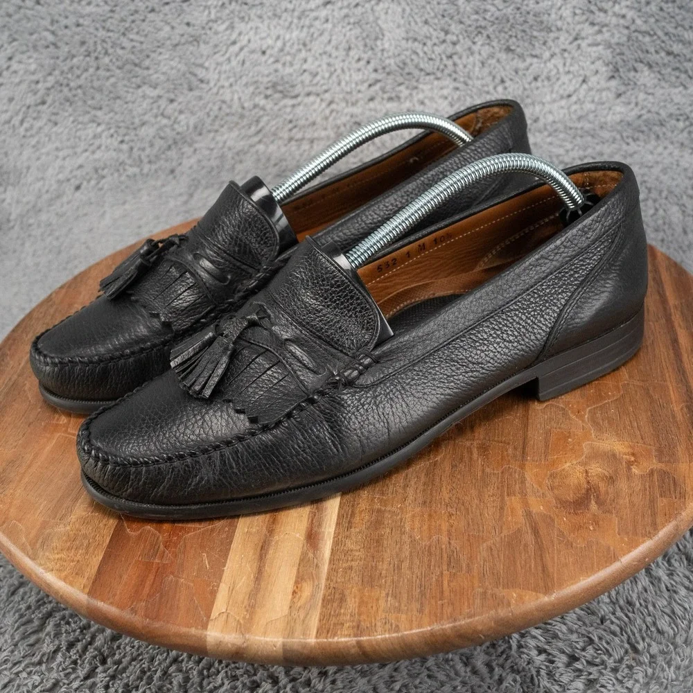 VTG Stanley Blacker Size 10.5 D Black Kiltie Tassel Loafers Shoes Made in Italy